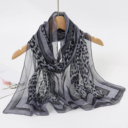 Women's Printed Chiffon Scarf Shawl – Lightweight Silk-Feel Long Wrap for Beach, Travel & Outdoor Wear, Fashion Headband Accessory