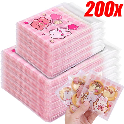 100/200PCS Cute Bear Self-Adhesive Treat Bags for Cookies, Candy, Biscuits, Snacks, Wedding Favors & Gift Packaging