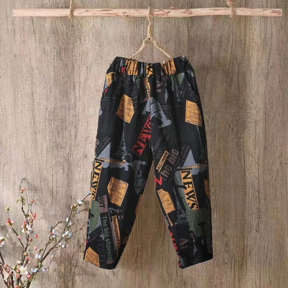 Pantalones Harlan de Verano para Mujer de Lino y Algodón, de Cintura Alta, Sueltos, Delgados, Estampados, Informales, tipo Farol, de Nueve Puntos con Bolsillos
