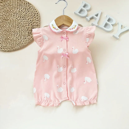 Pelele de verano para bebé recién nacido – Body de manga corta de algodón suave con estampado de dibujos animados para bebés y niñas (3-18 meses)