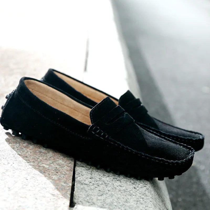 Mocasines de Ante de Cuero Genuino para Hombre – Zapatos de Conducción Casuales Hechos a Mano, Mocasines y Bailarinas Cómodos y a la Moda