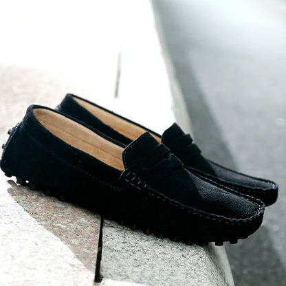 Mocasines de Ante de Cuero Genuino para Hombre – Zapatos de Conducción Casuales Hechos a Mano, Mocasines y Bailarinas Cómodos y a la Moda