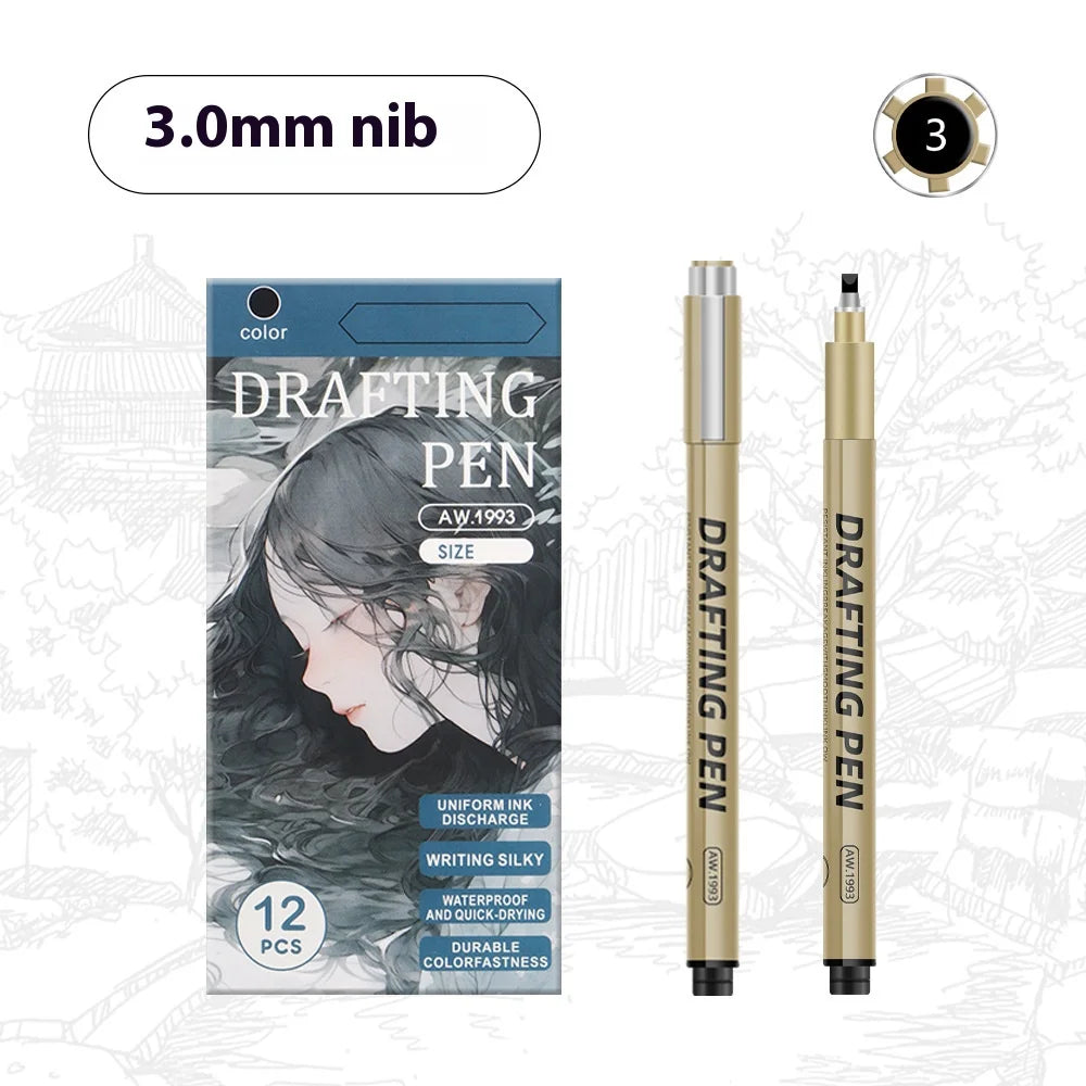 Manga Black Fineliner Marker Set – 1/6/9/12PCS Fine Tip Drawing Pens for Sketching, Comics & Art