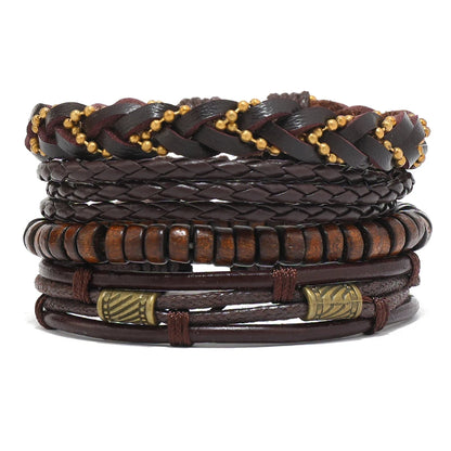 Bohemian Leather Bracelet for Men – Hand-Woven Wooden Bead Charm Bracelet | Vintage Fashion Jewelry Gift for Him