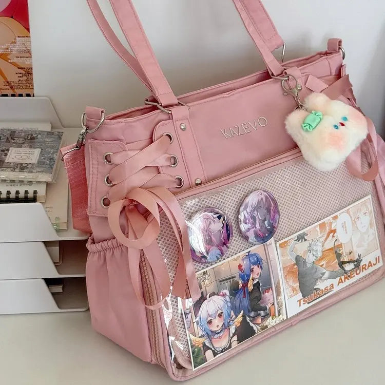 Bolso Bandolera con Lazo Estilo Universitario – Bolso de Hombro de Gran Capacidad para Chicas, Bolso Ita de Moda JK, Bolso de Mano con Acento de Lazo para Libros Escolares, Material Escolar y Uso Diario