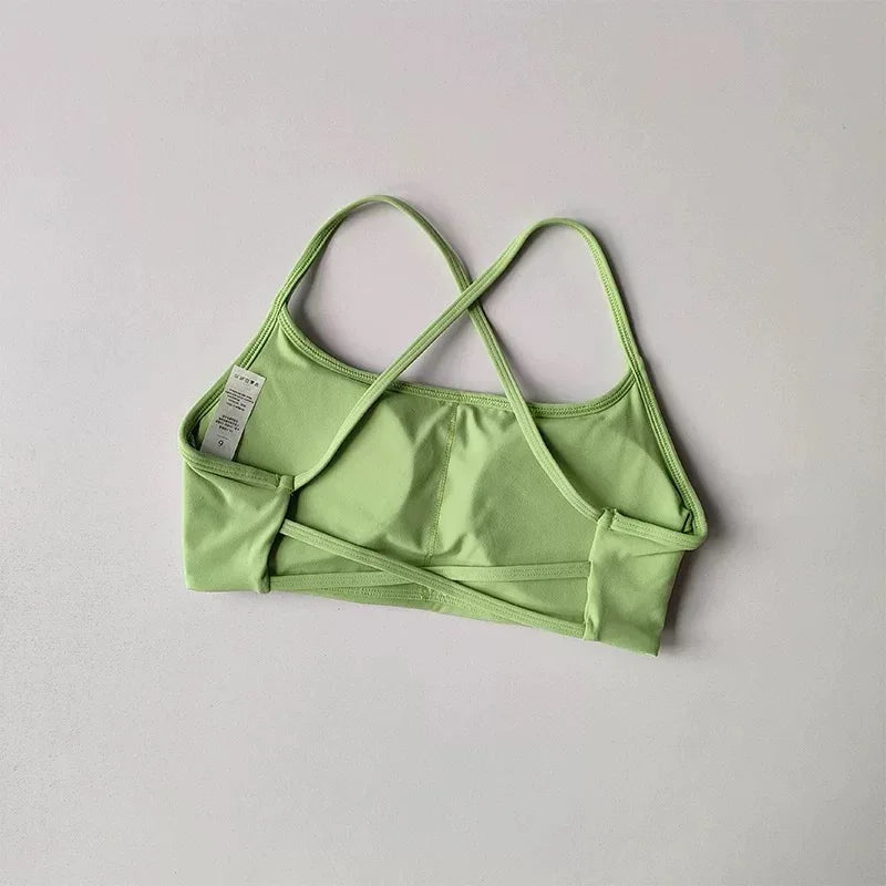 Women’s Cross Back Sports Bra – Shockproof Gathered Gym & Running Yoga Vest for Summer Fitness