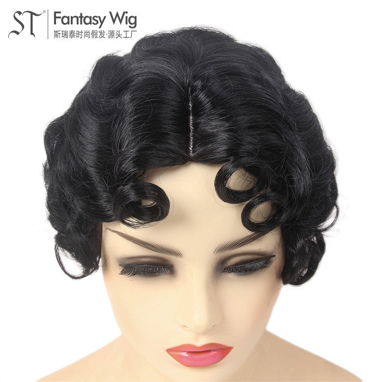 1920s Vintage Black Short Curly Cosplay Wig – Synthetic Party Headgear