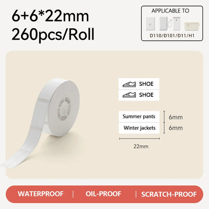 Niimbot D110 Label Maker Tape – Waterproof Self-Adhesive Sticker Paper, Compatible Label Roll for Niimbot D11/D101 Portable Printer, White Thermal Labels 12-15mm