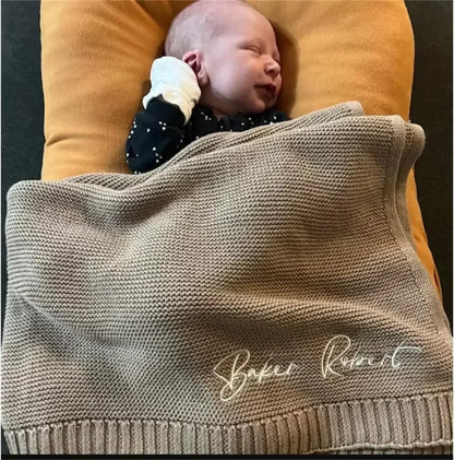 Personalized Baby Knitted Blanket – Custom Name Cotton Newborn Wrap for Winter Warmth & Comfort