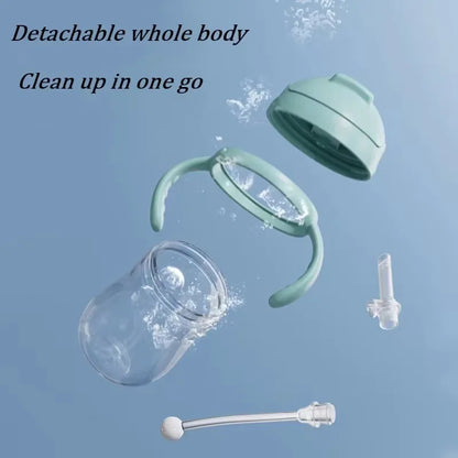 300ML Baby Straw Water Bottle with Handle Portable Toddler Training Cup for Kids