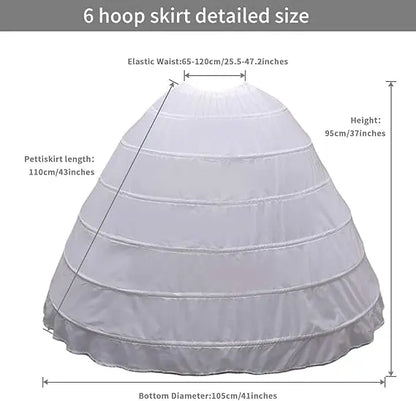 Enagua de boda de crinolina de 6 aros – Enagua larga blanca para vestido de baile, capa de soporte de falda de medio deslizamiento para vestido de novia, accesorios de boda para vestidos de princesa y vestidos formales