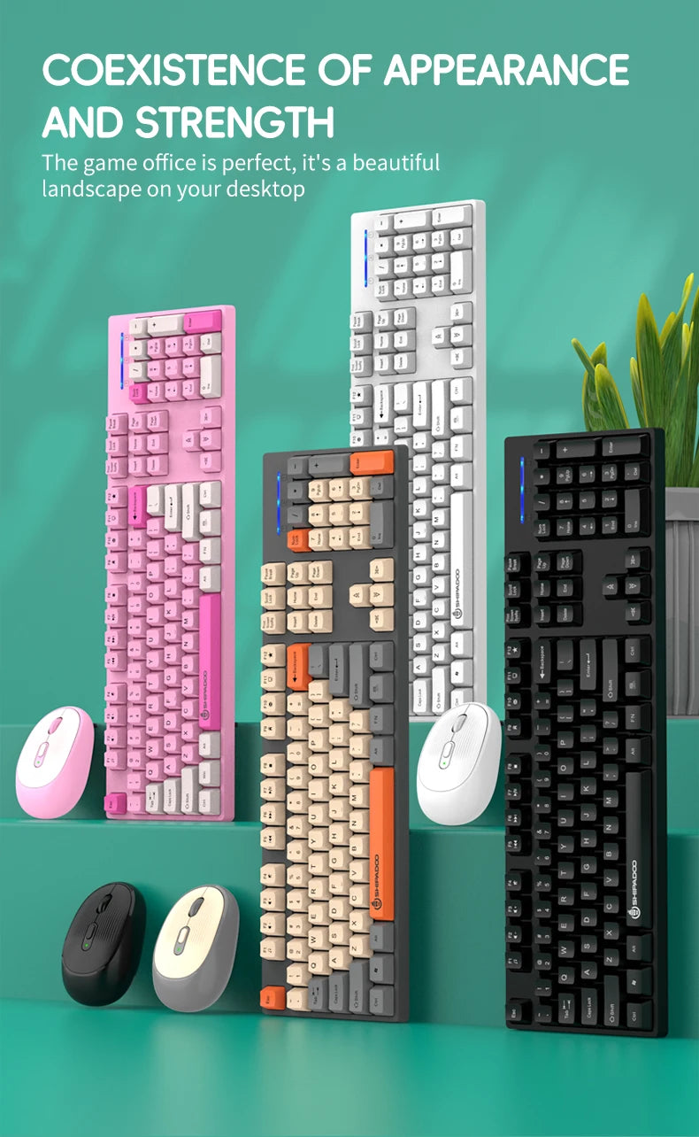 Combinación de teclado y ratón inalámbricos para juegos Shipadoo - Teclado y ratón recargables de 2.4GHz para PC, portátil y oficina