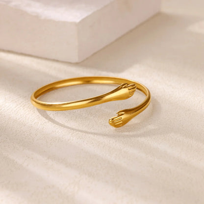 Stainless Steel Open Flower & Leaf Bangle Bracelet – Gold Geometric Cuff Bracelet for Women & Men | Minimalist Fashion Jewelry