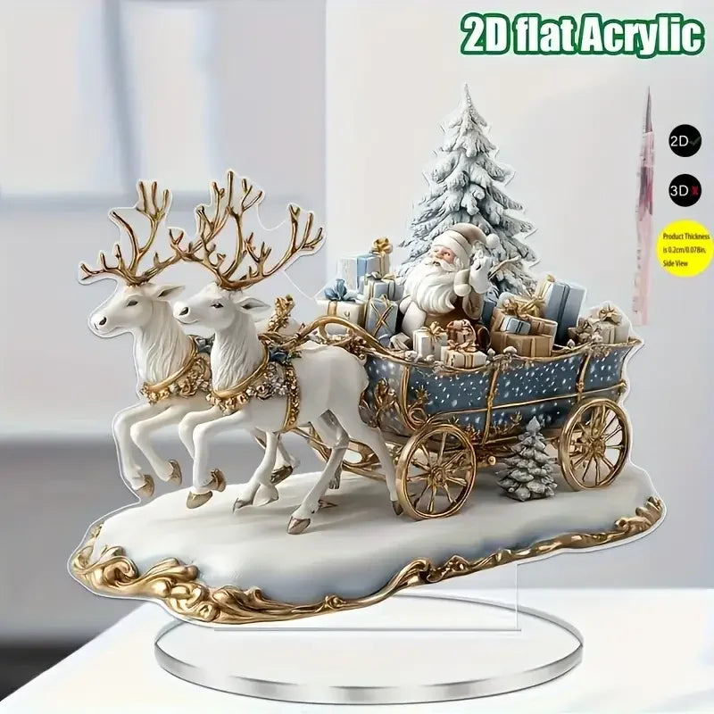 1PC Santa Claus & Reindeer Sled Christmas Desktop Ornament – Animal-Themed Tabletop Decor for Living Room, Holiday Party & Gift