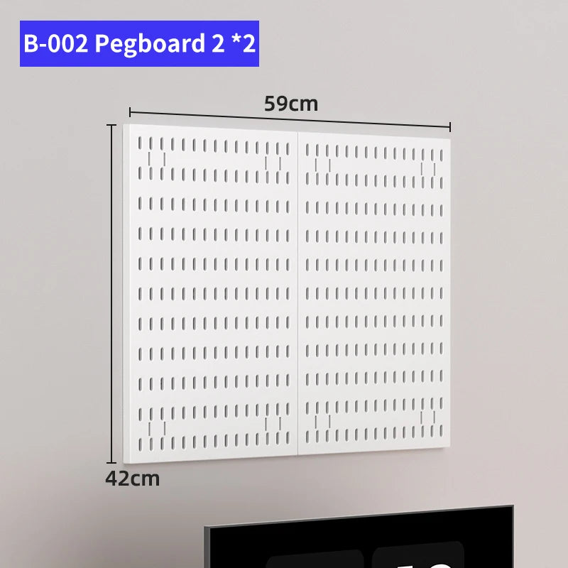 Kit de organización modular de pared con tablero perforado (Pegboard) para bricolaje – Paneles de almacenamiento colgantes sin taladro para cuartos de manualidades, oficina y organización del hogar