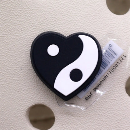 1PC Black & White PVC Shoe Charms – Skull, Ghost & Taichi Shoe Decorations, Shoe Buckle Accessories for Customization & Gifts