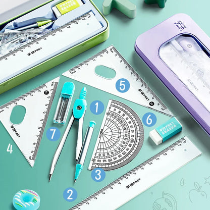 8PCS Geometry Set – Compass & Ruler Mathematical Drawing Kit with Pencil for Students School Supplies