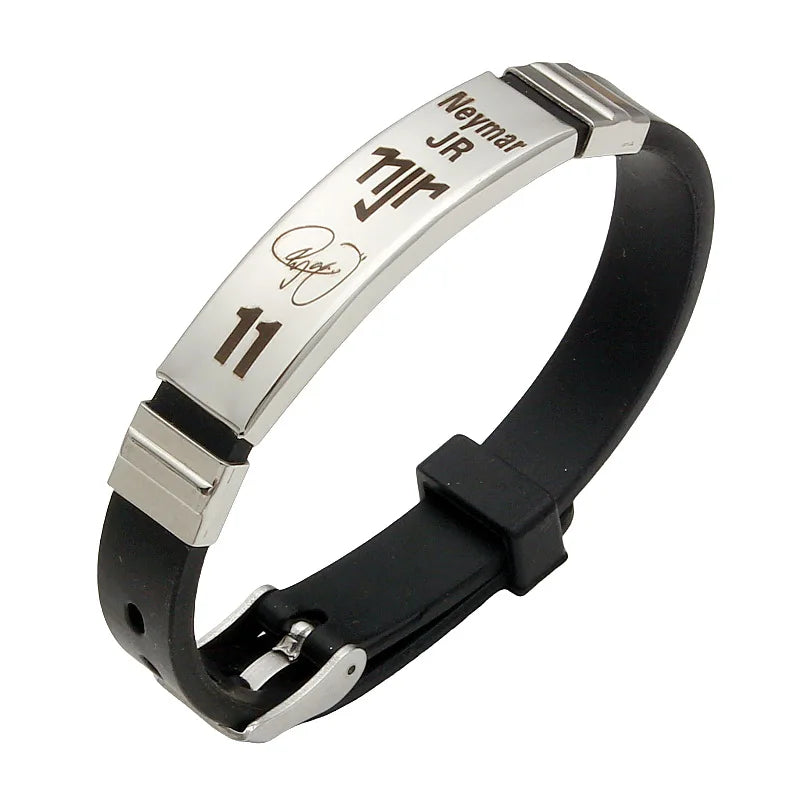 Pulsera de fútbol de acero inoxidable y silicona – Regalo para fans de Messi, Ronaldo y Neymar para hombres y niños