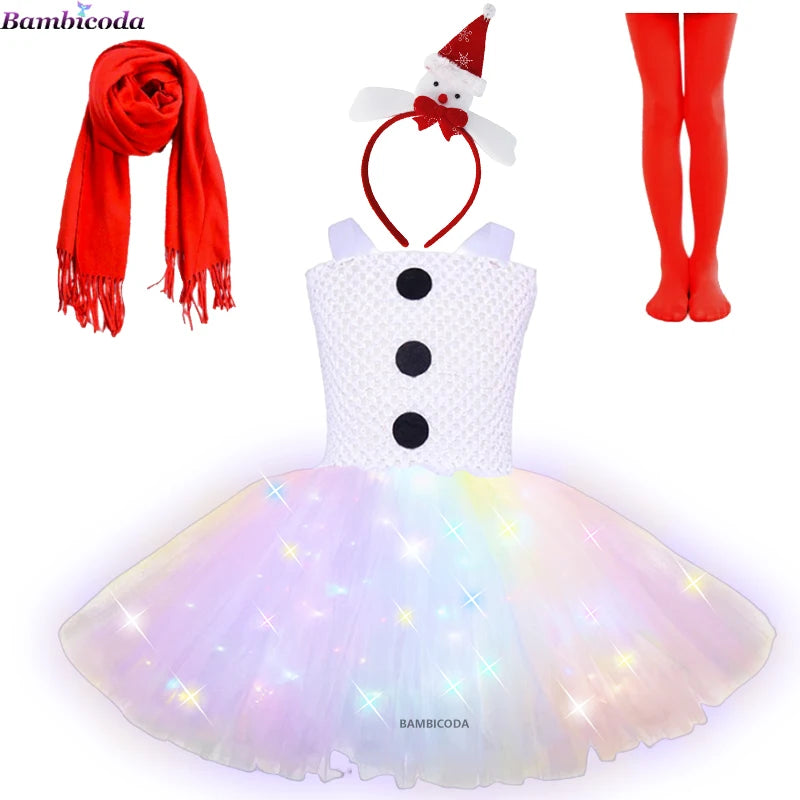 Girls Snowman Cosplay Costume – Fancy Tutu Dress for Stage Shows, Parties, Carnival & Halloween, Ages 3–10Y
