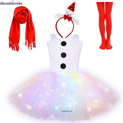 Girls Snowman Cosplay Costume – Fancy Tutu Dress for Stage Shows, Parties, Carnival & Halloween, Ages 3–10Y