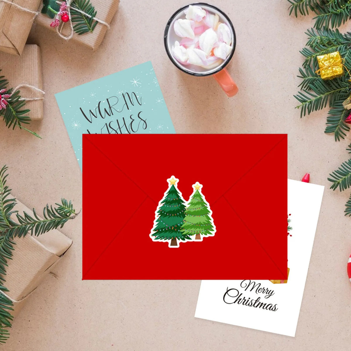10PCS Christmas Fold Greeting Cards with Envelopes – Merry Christmas & New Year DIY Gift Cards for Xmas Party Decor
