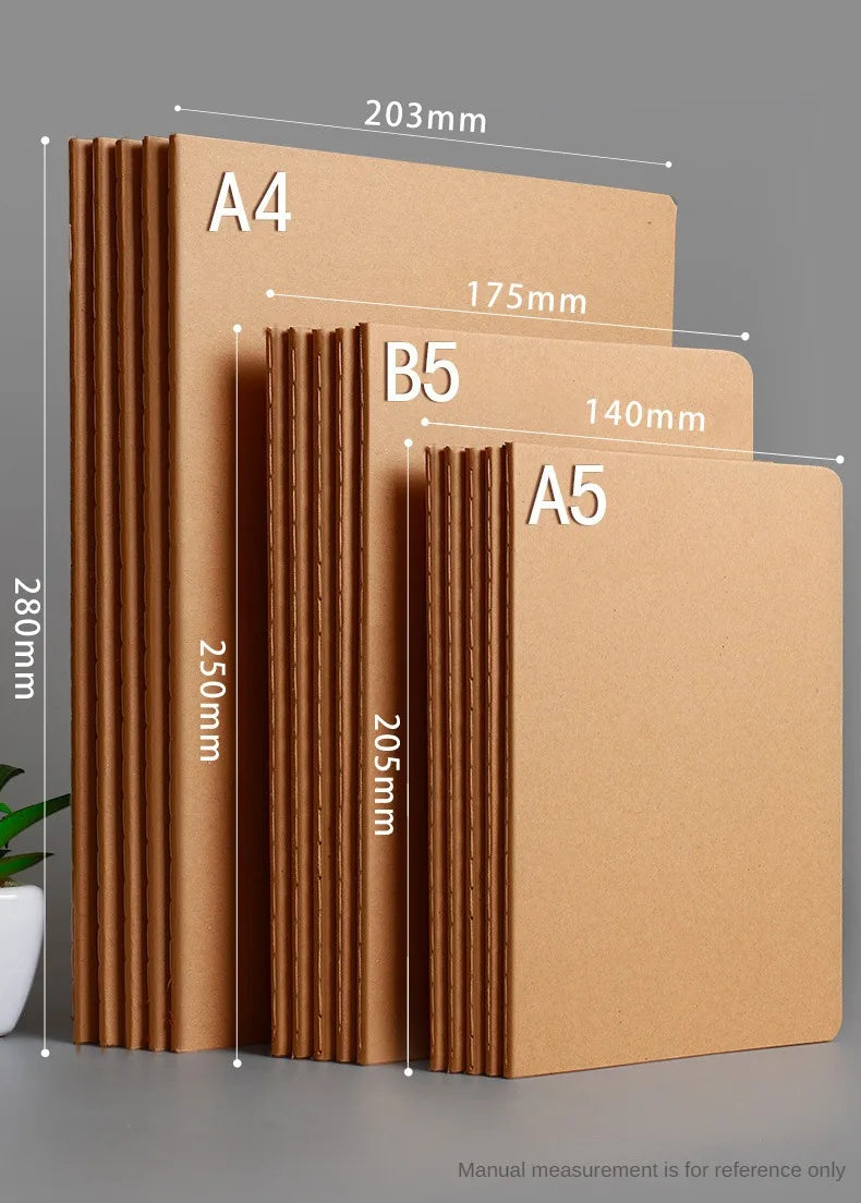 A5 Kraft Cover Notebook – Vintage Blank, Grid & Lined Journal for School & Office