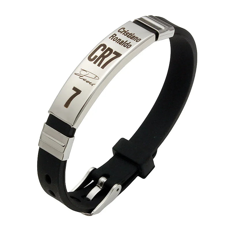 Pulsera de fútbol de acero inoxidable y silicona – Regalo para fans de Messi, Ronaldo y Neymar para hombres y niños