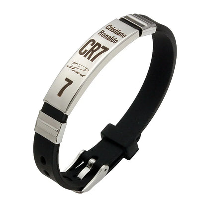Pulsera de fútbol de acero inoxidable y silicona – Regalo para fans de Messi, Ronaldo y Neymar para hombres y niños