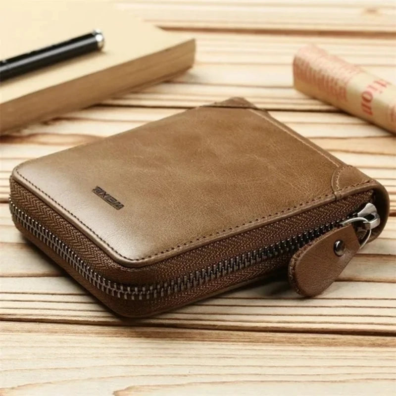 Cartera de cuero WEIXIE RFID con cremallera para monedas y tarjetero compacto