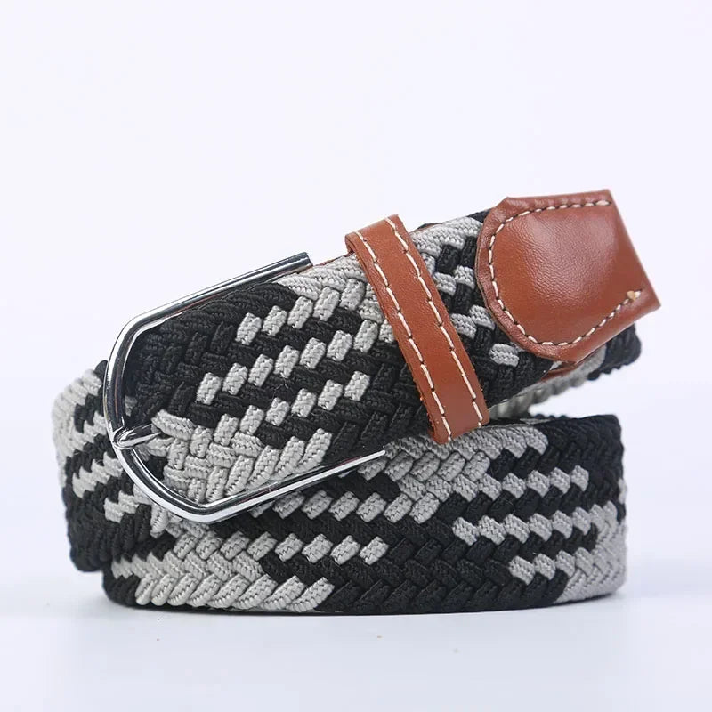 Ceinture élastique tressée unisexe en toile tissée, à boucle ardillon, pour jeans (107/120/130cm)
