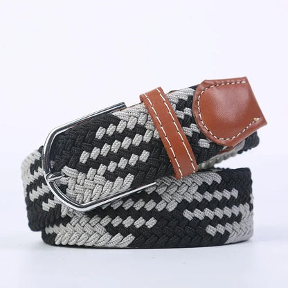 Ceinture élastique tressée unisexe en toile tissée, à boucle ardillon, pour jeans (107/120/130cm)