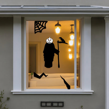 Halloween Window & Door Stickers – Skeleton Hand, Pumpkin, Ghost, Devil & Witch Hat DIY Decals for Room, Window & Party Decorations