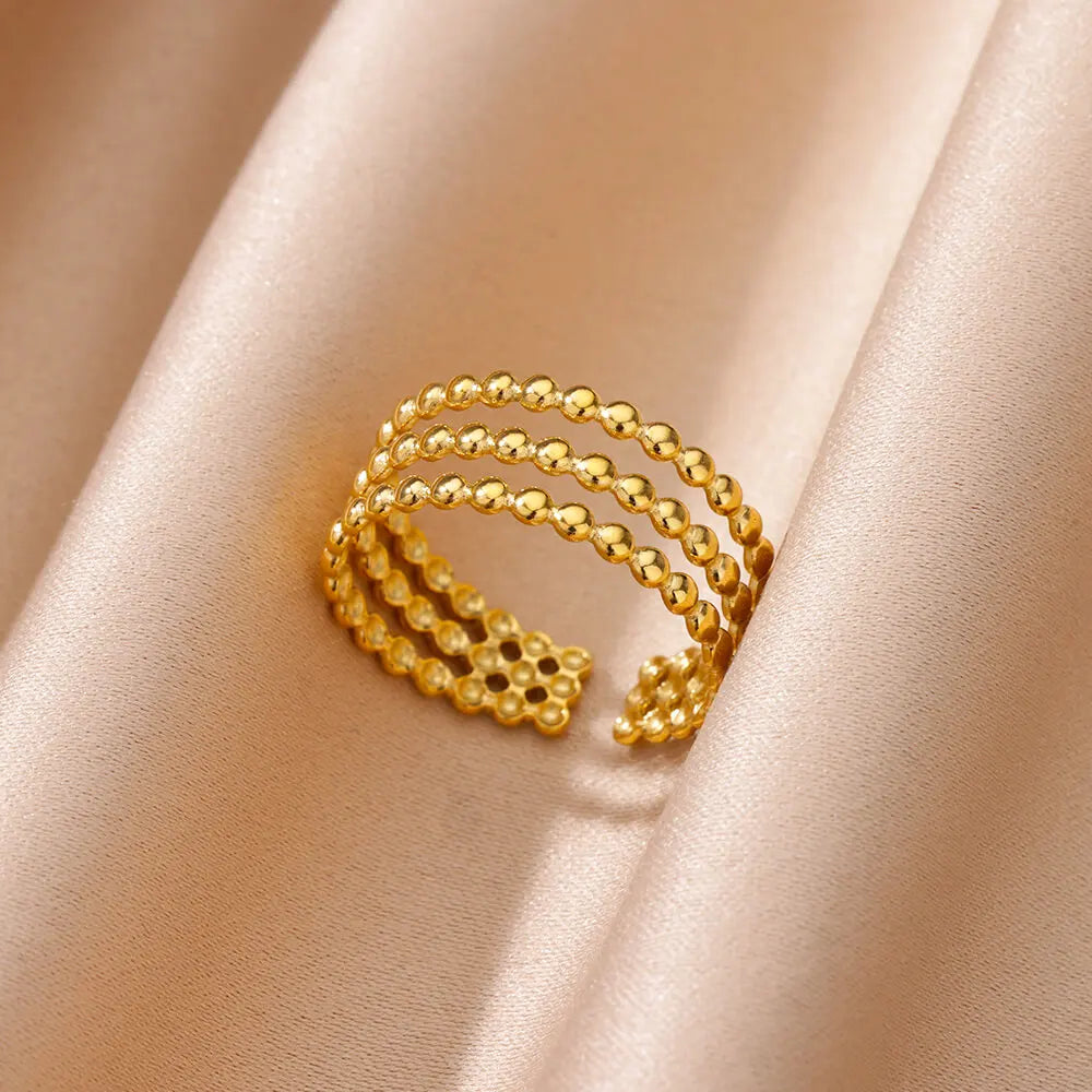 Anillo abierto grueso dorado vintage – Anillo llamativo geométrico de acero inoxidable para mujer