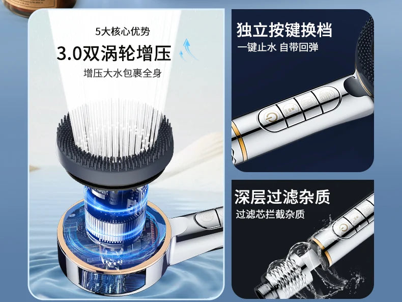 Cabezal de ducha filtrado Supercharged – Pulverizador de ducha ajustable de 4 modos de ahorro de agua, cabezal de ducha de baño de alta presión con filtro de sellado de agua y ajustes de pulverización multifuncionales