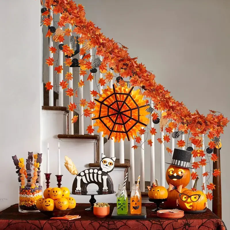 Artificial Fall Maple Leaf Garland – Faux Plant Vine with Autumn Leaves for Thanksgiving, Halloween, Wedding, Festival & Holiday Decor