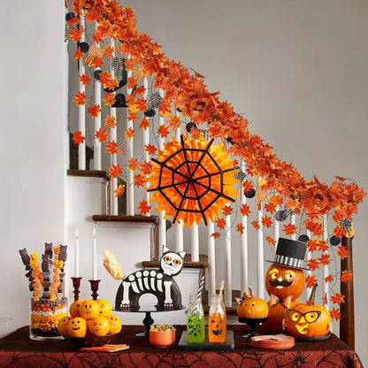 Artificial Fall Maple Leaf Garland – Faux Plant Vine with Autumn Leaves for Thanksgiving, Halloween, Wedding, Festival & Holiday Decor