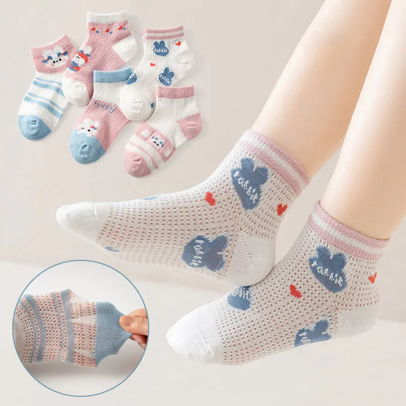 5 pares de calcetines de algodón de malla transpirables de verano suaves para niños y niñas de 1 a 12 años