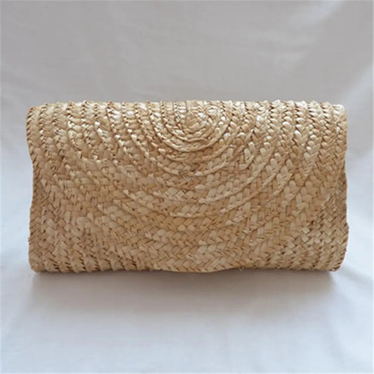 Pochette en paille de blé tressée faite à la main pour femmes, sac à main de plage d'été, portefeuille de voyage