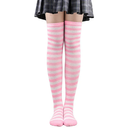 Thigh High Socks Women Over Knee Striped Polka Dot Stockings Black White Pink Lolita Cosplay Harajuku Y2K Kawaii