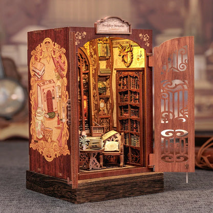 CUTEBEE Kit DIY de Rincón de Libro con Luces LED – Modelo de Estantería en Miniatura de Madera de Búho y Decoración