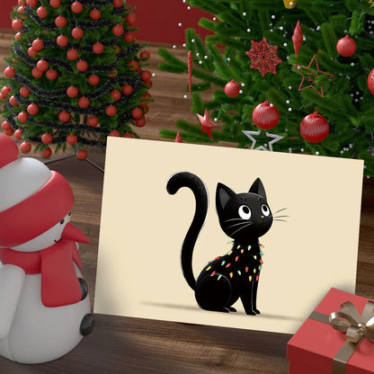 12PCS Christmas Black Cat Greeting Cards with Envelopes – Festive Holiday Stationery for Warm Wishes, Card Exchange & Party Decor