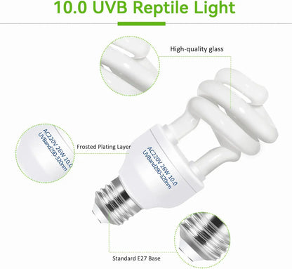 UVB 5.0/10.0 Reptile Heat Lamp Bulb – 13W/26W Energy-Saving UVB Lighting for Terrariums, Turtles, Lizards & Snakes