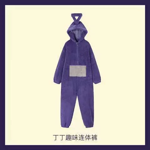 Teletubbies Inspired Adult Cosplay Pajamas – Tinky Winky / Laa-Laa / Po Soft Long Sleeve Onesie Costume (4 Colors)
