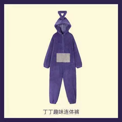 Teletubbies Inspired Adult Cosplay Pajamas – Tinky Winky / Laa-Laa / Po Soft Long Sleeve Onesie Costume (4 Colors)