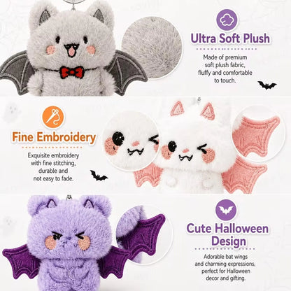 12-48PCS Halloween Plush Bat Keychains Bulk, 3.5 Inch Cute Bat Bag Charms, Trick or Treat Gifts, Halloween Goodie Bag Fillers, Party Favors, Classroom Prizes for Kids