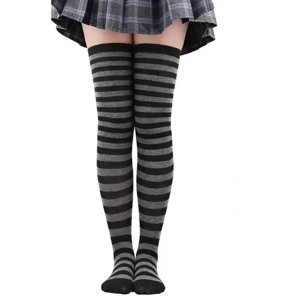 Thigh High Socks Women Over Knee Striped Polka Dot Stockings Black White Pink Lolita Cosplay Harajuku Y2K Kawaii