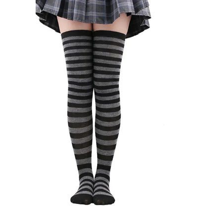 Thigh High Socks Women Over Knee Striped Polka Dot Stockings Black White Pink Lolita Cosplay Harajuku Y2K Kawaii