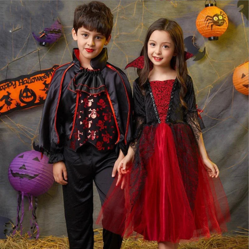 Girls’ Vampire Devil Cosplay Costume Set – Complete Halloween Party Outfit with Accessories, Holiday Dress-Up Costume & Gift