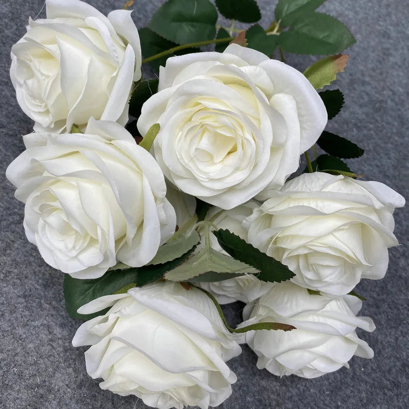 9 Heads Artificial Camellia Rose Bouquet – Realistic Faux Flowers for Wedding Decor, Party Displays, Home Decoration & Floral Gifts