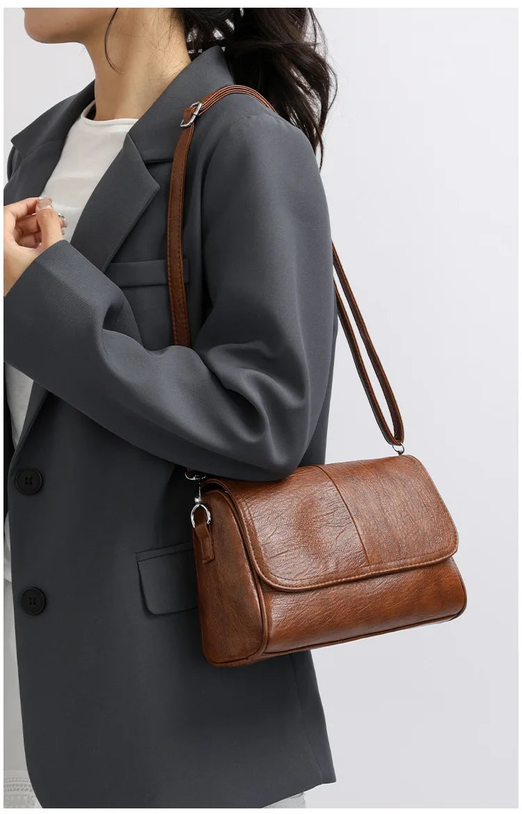 Sac bandoulière en cuir ciré huilé rétro – Sac à main texturé vintage avec rabat élégant, bandoulière réglable, sac à main décontracté classique pour femmes et usage quotidien